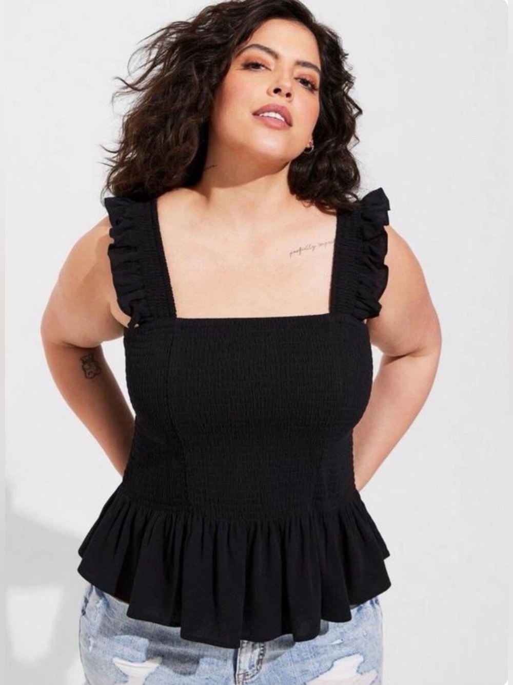 Torrid Peplum Washable Crinkle Gauze Smocked Tank Top Women’s Size 3X Black New